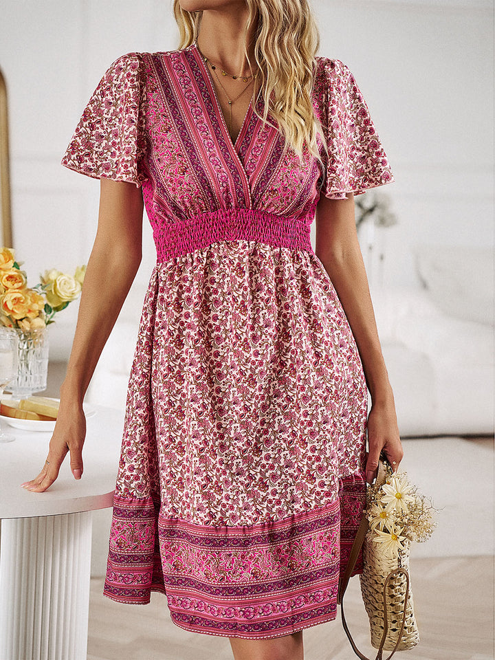 Floral Smocked Waist Short Sleeve Mini Dress
