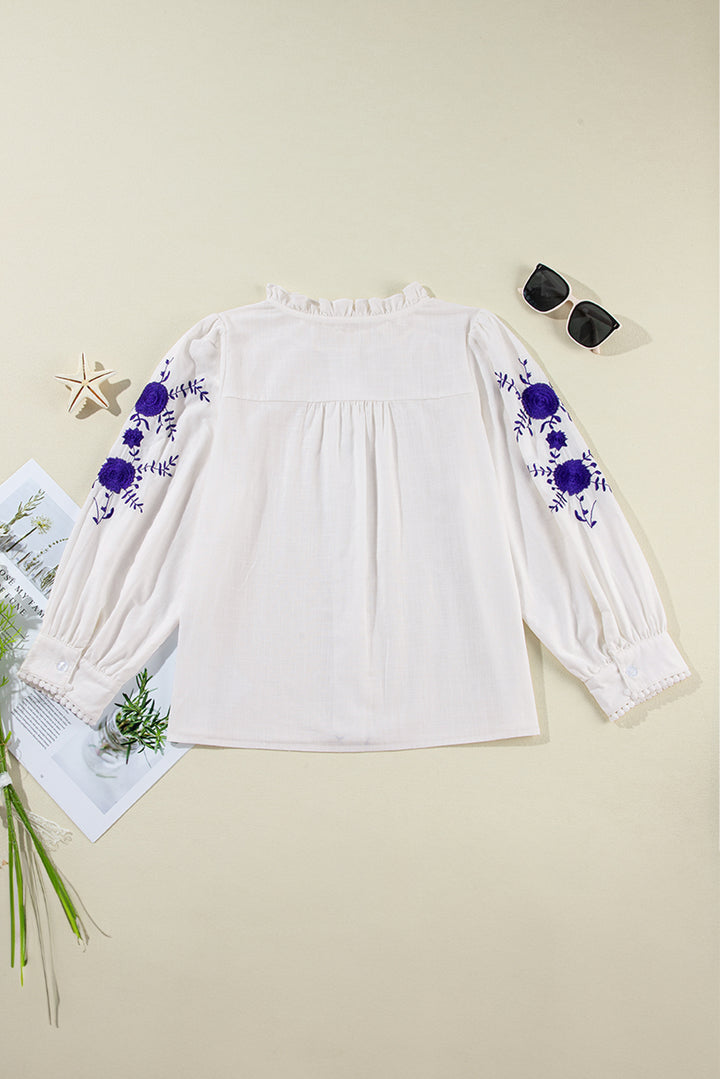 Frill Floral Embroidered Sleeve Shirt