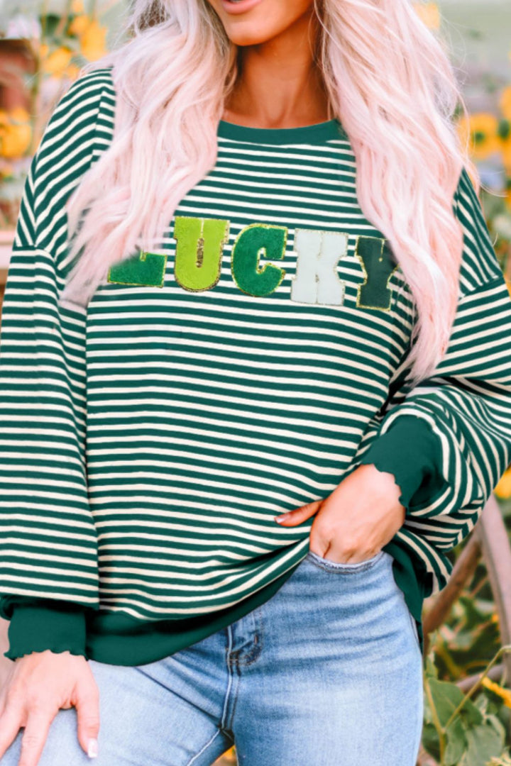 LUCKY Striped Round Neck Long Sleeve Sweatshirt