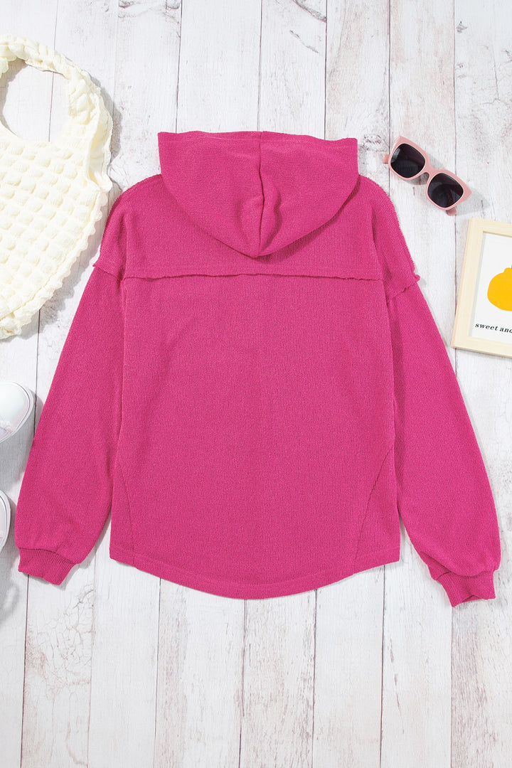 Exposed Seam Detail Henley Knit Hoodie