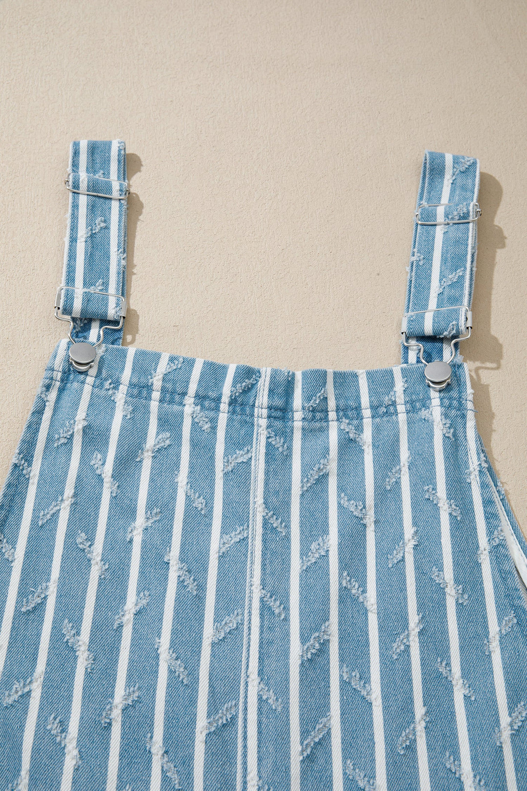 Stripe Distressed Denim Ruffle Wide Leg Overalls
