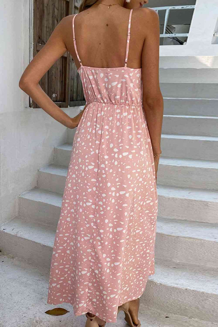 Printed Surplice Adjustable Spaghetti Strap Maxi Dress
