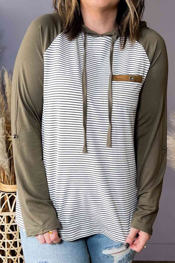 Plus Size Striped Long Sleeve Hoodie