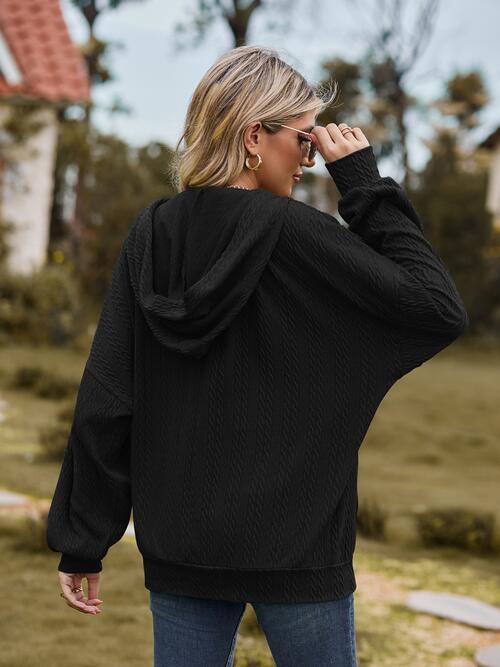 Zip Up Drawstring Long Sleeve Hooded Jacket